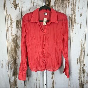 NWT Tangents, Elegant Coral Button-Down Shirt. Size Large. Y2K